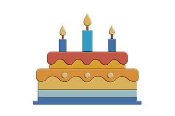 Vector illustration of a colorful birthday cake with decorative candles depicting a happy festive theme in a flat art style.