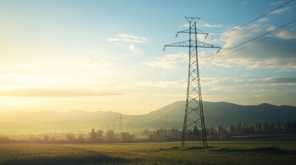 Sunrise over power lines