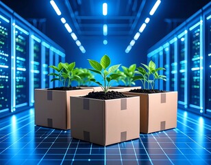 Server room with growing plants