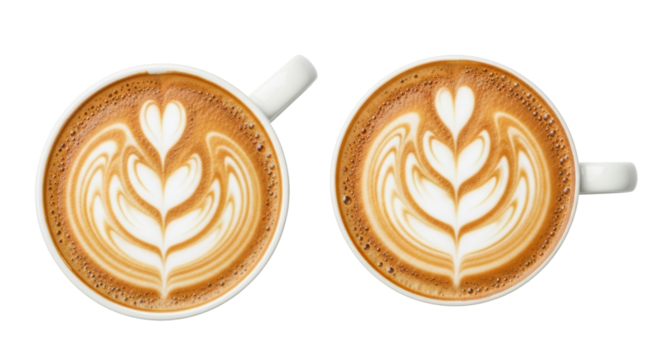 Isolated Two Latte Art Coffee Cups Design