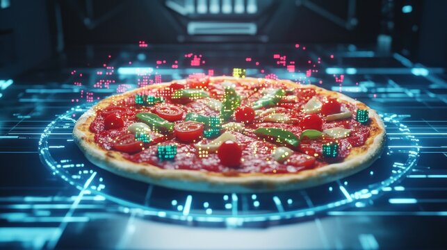 Pizza with futuristic digital overlay - Powered by Adobe