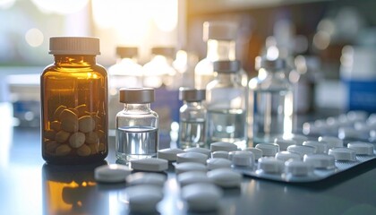 Medicine, close up, with medicine and healthcare product.