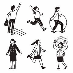 illustration of images of people exercising, walking, standing