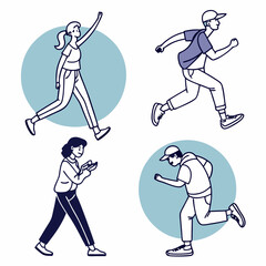 illustration of images of people exercising, walking, standing