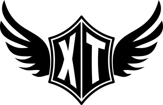 XT logo emblem with winged and shield template