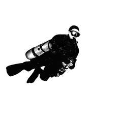Black and white illustration of Technical scuba diver
