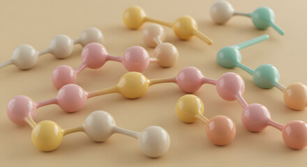 Colorful Molecular Model Structures on Light Beige Background for Science Education