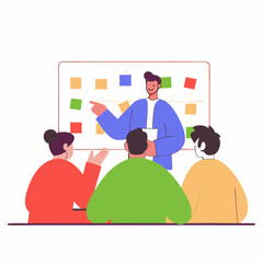 Business Teamwork Concept. Vector illustration in flat style of puzzle pieces with different people in business suits in each, performing various work