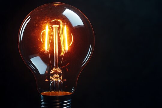 Closeup of a vintagestyle glowing light bulb filament on a dark background