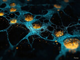 Abstract digital art depicting a mesmerizing network of glowing orange and blue organic patterns