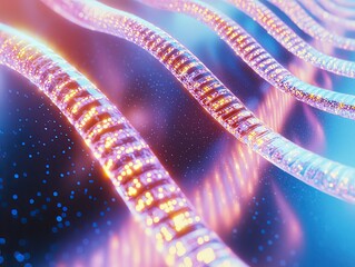 Glowing intertwined strands create a mesmerizing pattern of light and color
