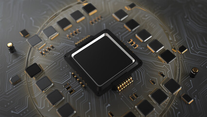 3D rendering cpu on mother board design in CG
