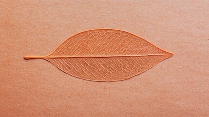 Detailed leaf vein structure on a peach colored background.