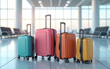 Suitcases in airport. Travel concept. 3d rendering. High quality
