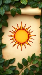 Botanic Radiance: Sun Emblem on Aged Parchment