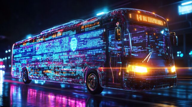 Futuristic bus with digital interface