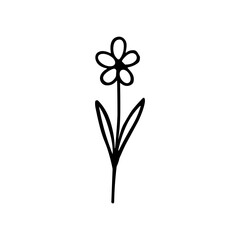 Simple Outline Single Flower Plant Line Art Style Illustration