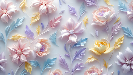 Pastel Floral 3D Render Elegant Flower Pattern Background