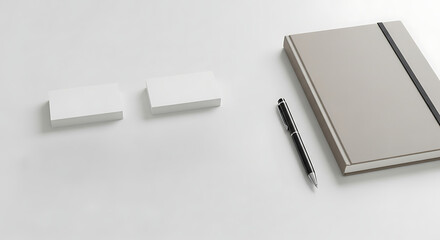 Elegant Business Card Mockup Notebook, Pen, and Blank Cards for Branding Design