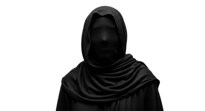 Isolated Eerie Figure in Black Hooded Robe No Face