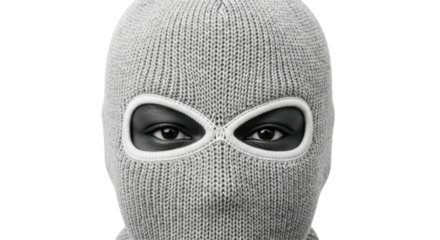 Isolated Close-up Portrait of Person Wearing Knitted Balaclava