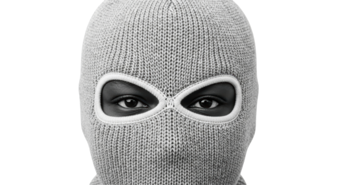 Isolated Close-up Portrait of Person Wearing Knitted Balaclava