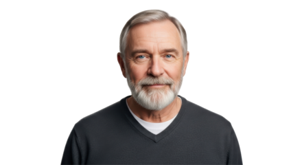 Isolated Portrait of Smiling Mature Man with Gray Beard