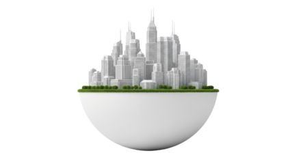 Isolated Cityscape on Spherical Landmass Abstract Concept