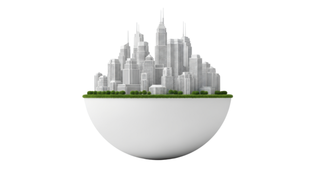 Isolated Cityscape on Spherical Landmass Abstract Concept