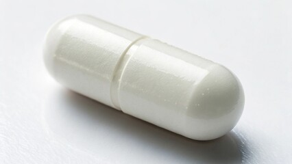 Close Up White Pill on Clean Minimal Background with Soft Light and Clinical Precision