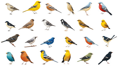 Fototapeta premium Vibrant Collection of Diverse Bird Species on transparent background png