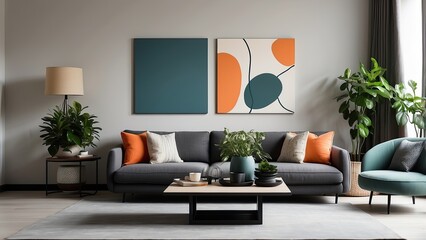 Cozy and Modern Living Room with Artistic Decor and Plants