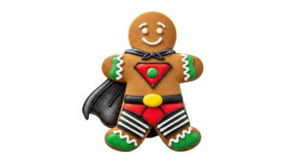 Isolated Gingerbread Superhero Cookie with Cape