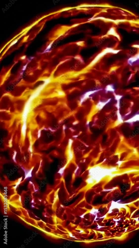 Poster glowing plasma energy sphere with pulsating fiery patterns