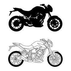 Motorbike side and top view. Motorcycle motocross vehicles. Detailed motorcycling transport isolated vector set