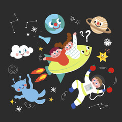 Cartoon hand-drawn vector illustrations of cute children's characters