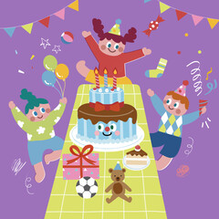 Cartoon hand-drawn vector illustrations of cute children's characters