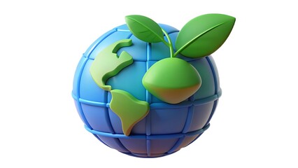 3d render of earth globe with a green plant symbolic of environment and ecology