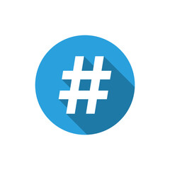 Hashtag icon with long shadow. Keyword sign symbol