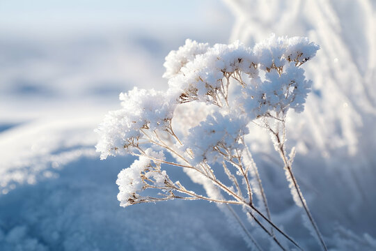Frosty winter plant close-up.