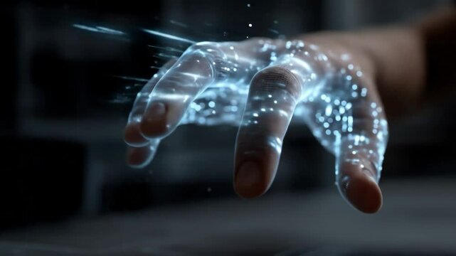 Digital Hand Reaching with Futuristic Glow.