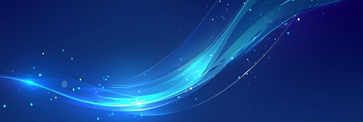 Abstract blue background with glowing light waves and digital particles

