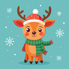 Adorable Christmas Reindeer Illustration Wearing a Festive Outfit