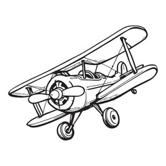 Classic biplane aircraft detailed line art