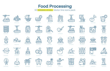 Food Processing line icon pack. Food Processing Stroke icon set. Editable Stroke icon