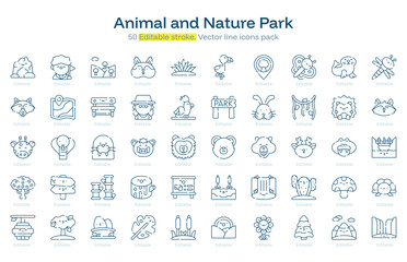 Animal and Nature Park line icon pack. Animal and Nature Park Stroke icon set. Editable Stroke icon