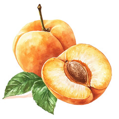 Ripe Apricot, watercolor clipart vector, isolated on a white background. © AMIDCO