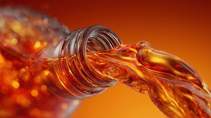 High-energy beverage concept with flowing liquid captured in motion against a vibrant orange background for food and drink photography

