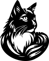 SVG file cat black and white vector for printing, cutting