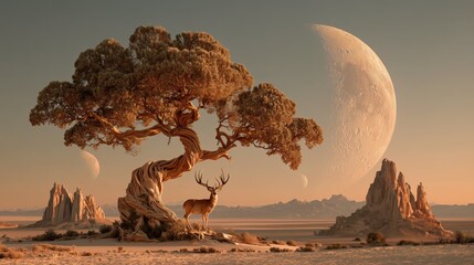 Creative wildlife concept blending natural elements and cosmic scenery with mystical desert tones for fantasy and nature-inspired art

